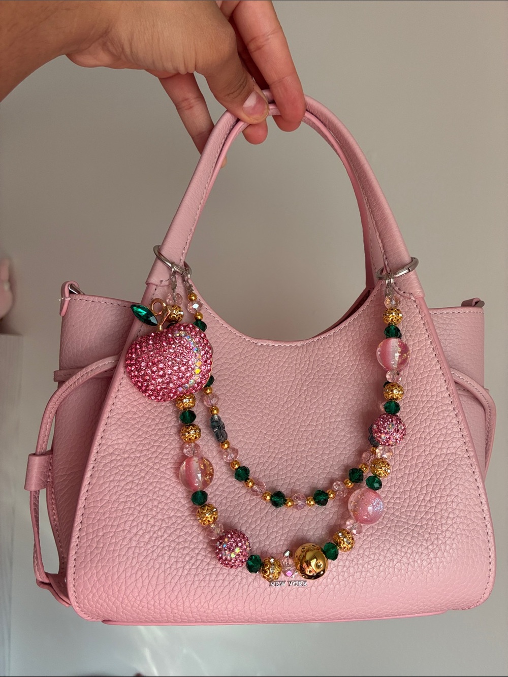 Pink Crystal Apple Beaded Keychain Bag Chain